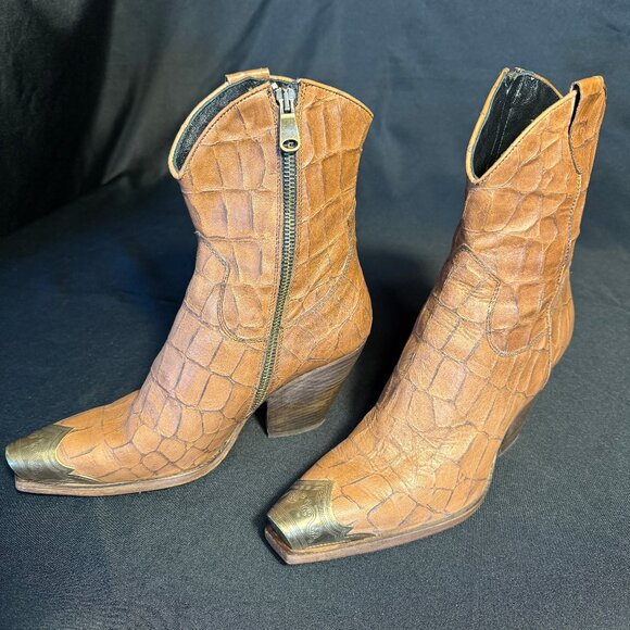 Free People Brayden Croc Western Boots Sz 38.5 - Picture 4 of 14